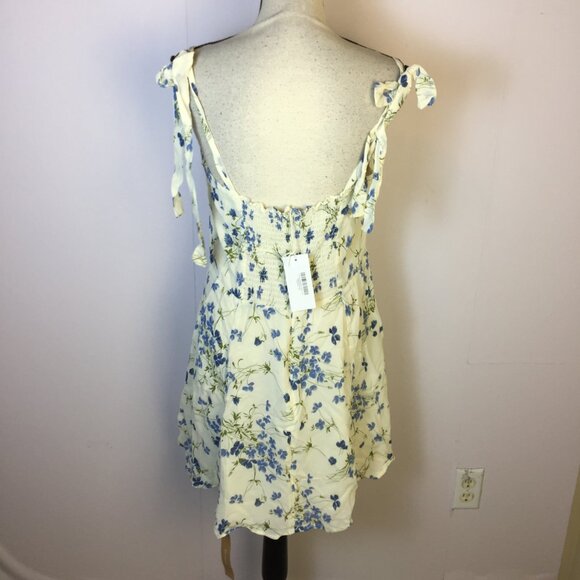 New! Reformation Niara Mini Dress Sz 12 Womans Ivory Clarita Blue Floral Print - Picture 4 of 15